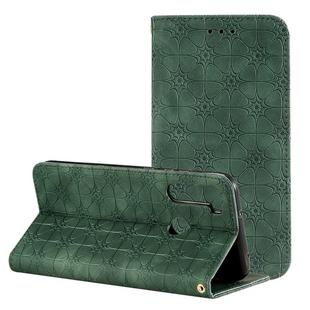 For Xiaomi Redmi Note 8T Lucky Flowers Embossing Pattern Magnetic Horizontal Flip Leather Case with Holder & Card Slots(Dark Green)