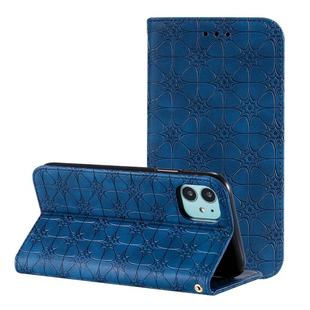 For iPhone 11 Lucky Flowers Embossing Pattern Magnetic Horizontal Flip Leather Case with Holder & Card Slots(Dark Blue)