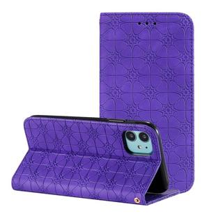 For iPhone 11 Lucky Flowers Embossing Pattern Magnetic Horizontal Flip Leather Case with Holder & Card Slots(Purple)