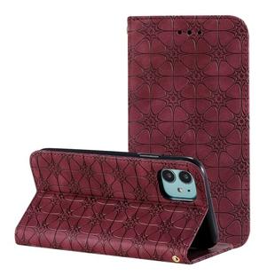 For iPhone 11 Lucky Flowers Embossing Pattern Magnetic Horizontal Flip Leather Case with Holder & Card Slots(Wine Red)