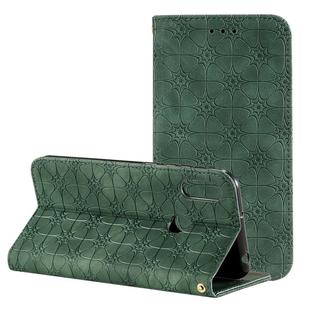For Huawei Honor 8A 2020 / Y6 2019 Lucky Flowers Embossing Pattern Magnetic Horizontal Flip Leather Case with Holder & Card Slots(Dark Green)