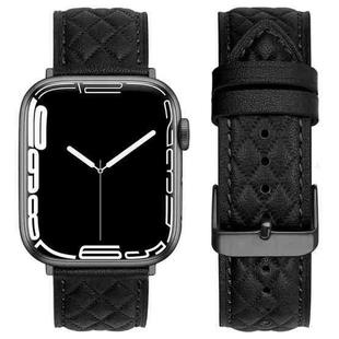 Rhombus Pattern Genuine Leather Watch Band For Apple Watch Series 9&8&7 41mm / SE 3&SE 2&6&SE&5&4 40mm / 3&2&1 38mm(Black)