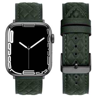Rhombus Pattern Genuine Leather Watch Band For Apple Watch Series 9&8&7 41mm / SE 3&SE 2&6&SE&5&4 40mm / 3&2&1 38mm(Green)