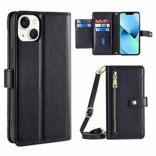 For iPhone 13 mini Sheep Texture Cross-body Zipper Wallet Leather Phone Case(Black)