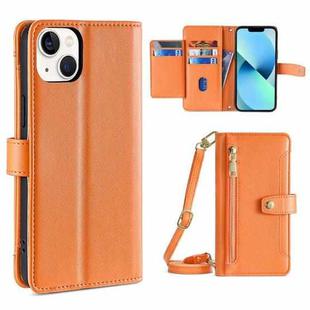 For iPhone 13 Sheep Texture Cross-body Zipper Wallet Leather Phone Case(Orange)