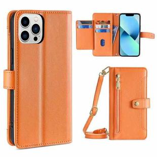 For iPhone 13 Pro Sheep Texture Cross-body Zipper Wallet Leather Phone Case(Orange)