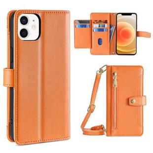 For iPhone 12 / 12 Pro Sheep Texture Cross-body Zipper Wallet Leather Phone Case(Orange)