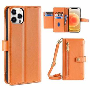 For iPhone 12 Pro Max Sheep Texture Cross-body Zipper Wallet Leather Phone Case(Orange)