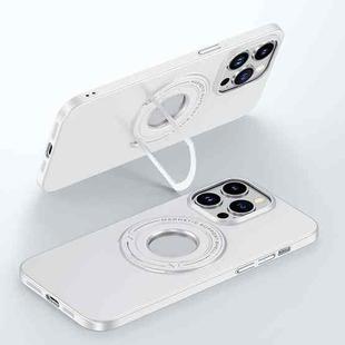 For iPhone 14 Pro Max Matte Magsafe Magnetic Phone Case with Trolley Holder(White)