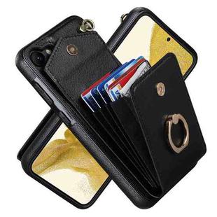 For Samsung Galaxy S23 5G Ring Holder RFID Card Slot Phone Case(Black)