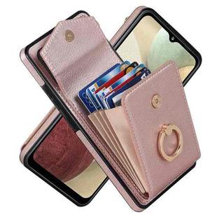 For Samsung Galaxy A12 Ring Holder RFID Card Slot Phone Case(Rose Gold)