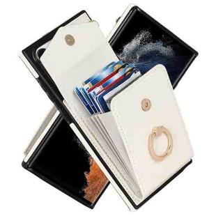 For Samsung Galaxy S23 Ultra 5G Ring Holder RFID Card Slot Phone Case(Beige)