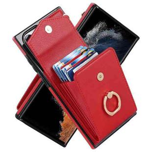 For Samsung Galaxy S23 Ultra 5G Ring Holder RFID Card Slot Phone Case(Red)