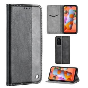 For Galaxy A11 Business Solid Color Stitching Multifunctional Horizontal Flip Leather Case with Bracket & Card Slots(Grey)