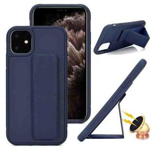 For iPhone 14 Plus Skin Feel Wrist Holder Phone Case(Navy Blue)