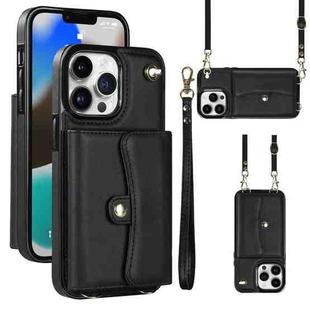 For iPhone 13 Pro RFID Card Slot Phone Case with Long Lanyard(Black)