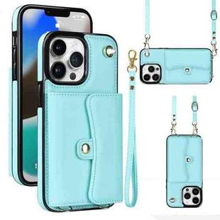 For iPhone 13 Pro RFID Card Slot Phone Case with Long Lanyard(Mint Green)