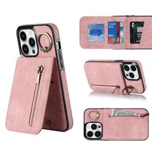 For iPhone 14 Retro Ring and Zipper RFID Card Slot Phone Case(Pink)