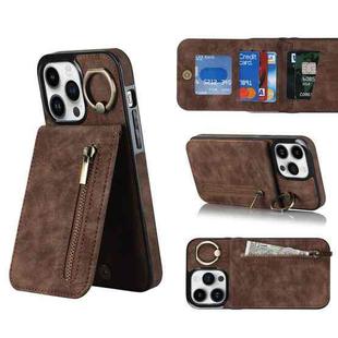 For iPhone 14 Retro Ring and Zipper RFID Card Slot Phone Case(Brown)