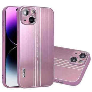 For iPhone 14 Pro Max Metal Brushed Texture Phone Case(Pink)