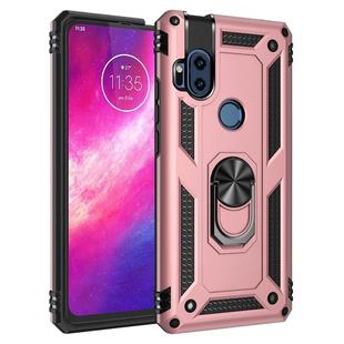 For Motorola One Hyper Shockproof TPU + PC Protective Case with 360 Degree Rotating Holder(Rose Gold)