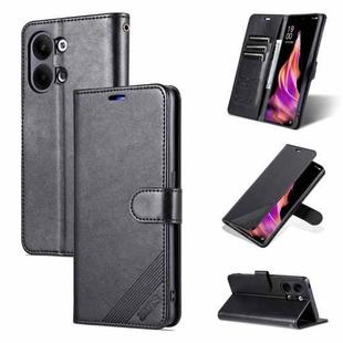 For OPPO Reno9 / Reno9 Pro AZNS Sheepskin Texture Flip Leather Phone Case(Black)