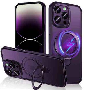 For iPhone 14 Pro 3 in 1 Skin Feel MagSafe Holder Phone Case(Purple)