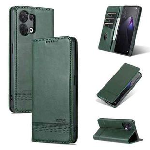 For OPPO Reno9 / Reno9 Pro AZNS Magnetic Calf Texture Flip Leather Phone Case(Dark Green)