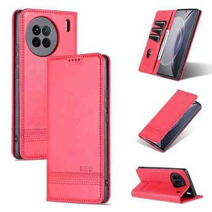 For vivo X90 AZNS Magnetic Calf Texture Flip Leather Phone Case(Red)