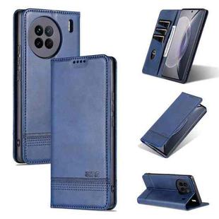 For vivo X90 Pro AZNS Magnetic Calf Texture Flip Leather Phone Case(Dark Blue)