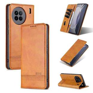 For vivo X90 Pro AZNS Magnetic Calf Texture Flip Leather Phone Case(Light Brown)