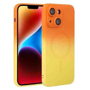 For iPhone 14 Plus Liquid TPU Silicone Gradient MagSafe Phone Case(Orange Yellow)