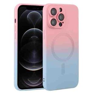 For iPhone 12 Pro Liquid TPU Silicone Gradient MagSafe Phone Case(Pink Blue)