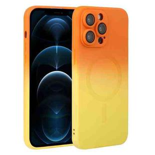 For iPhone 12 Pro Max Liquid TPU Silicone Gradient MagSafe Phone Case(Orange Yellow)