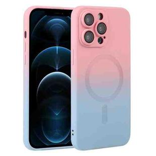 For iPhone 12 Pro Max Liquid TPU Silicone Gradient MagSafe Phone Case(Pink Blue)