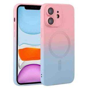For iPhone 11 Liquid TPU Silicone Gradient MagSafe Phone Case(Pink Blue)
