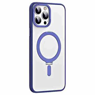 For iPhone 13 Pro Max Skin Feel MagSafe Shockproof Phone Case with Holder(Dark Blue)