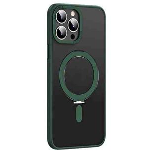 For iPhone 13 Pro Max Skin Feel MagSafe Shockproof Phone Case with Holder(Dark Green)