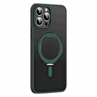 For iPhone 13 Pro Skin Feel MagSafe Shockproof Phone Case with Holder(Dark Green)