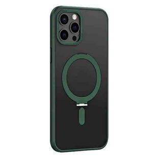 For iPhone 12 Pro Max Skin Feel MagSafe Shockproof Phone Case with Holder(Dark Green)