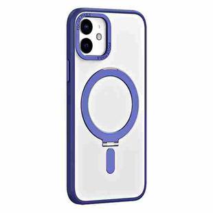 For iPhone 12 Skin Feel MagSafe Shockproof Phone Case with Holder(Dark Blue)