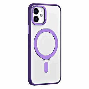 For iPhone 12 Skin Feel MagSafe Shockproof Phone Case with Holder(Purple)