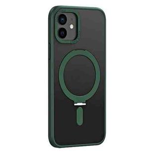 For iPhone 12 Skin Feel MagSafe Shockproof Phone Case with Holder(Dark Green)