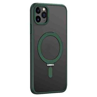 For iPhone 11 Pro Max Skin Feel MagSafe Shockproof Phone Case with Holder(Dark Green)