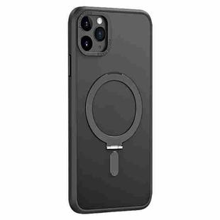 For iPhone 11 Pro Max Skin Feel MagSafe Shockproof Phone Case with Holder(Black)