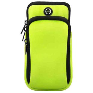For Smart Phones Below 6.0 inch Zipper Double Pocket Multi Function Sports Arm Bag with Earphone Hole(Green)