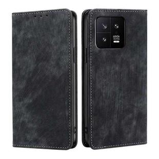 For Xiaomi 13 RFID Anti-theft Brush Magnetic Leather Phone Case(Black)