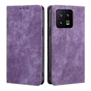 For Xiaomi 13 RFID Anti-theft Brush Magnetic Leather Phone Case(Purple)