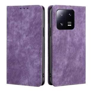 For Xiaomi 13 Pro RFID Anti-theft Brush Magnetic Leather Phone Case(Purple)