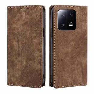 For Xiaomi 13 Pro RFID Anti-theft Brush Magnetic Leather Phone Case(Brown)